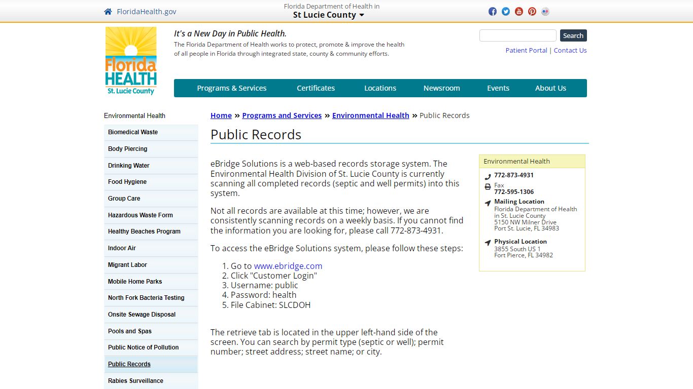 Public Records | Florida Department of Health in St Lucie